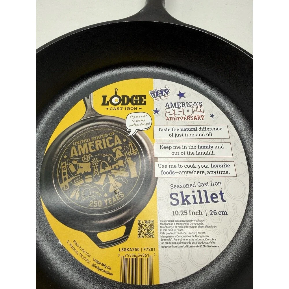 Lodge L8SK3 10.25 inch Cast Iron Skillet 250th Anniversary Special Logo